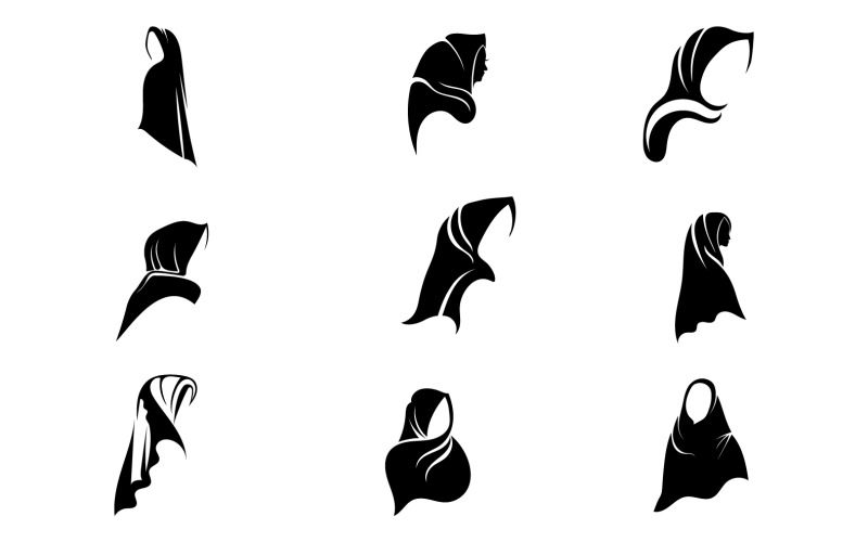 Hijab Women Black Silhouette Vector Icons V11 Logo Template