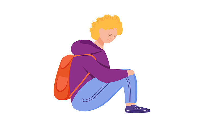Blonde adolescent struggling with depression semi flat color vector character Illustration
