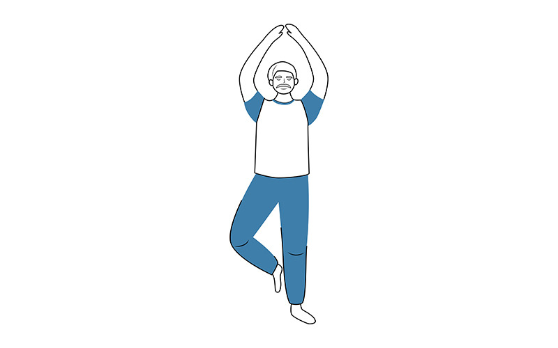 Senior man in yoga pose semi flat color vector character Illustration