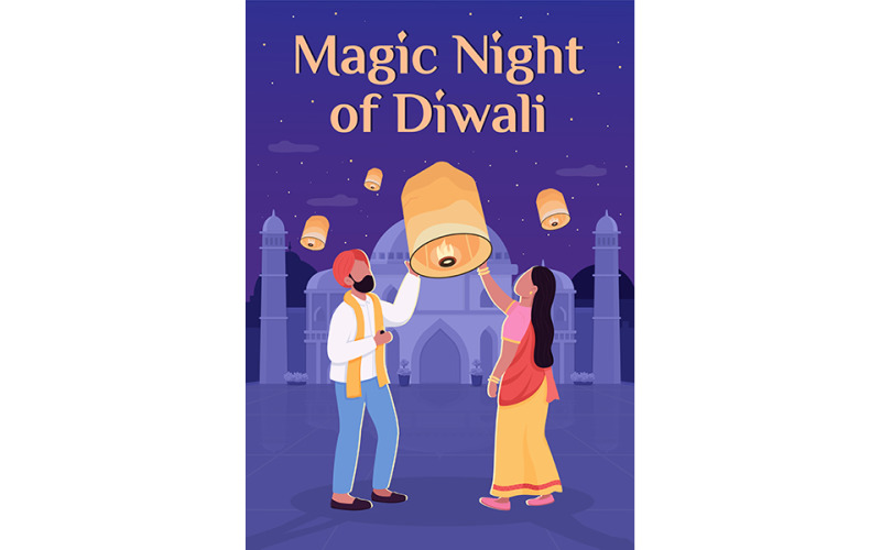 Deepavali celebration poster flat vector template Illustration