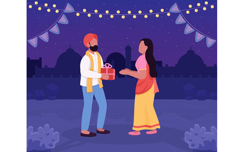 Diwali celebration flat color vector illustration Illustration