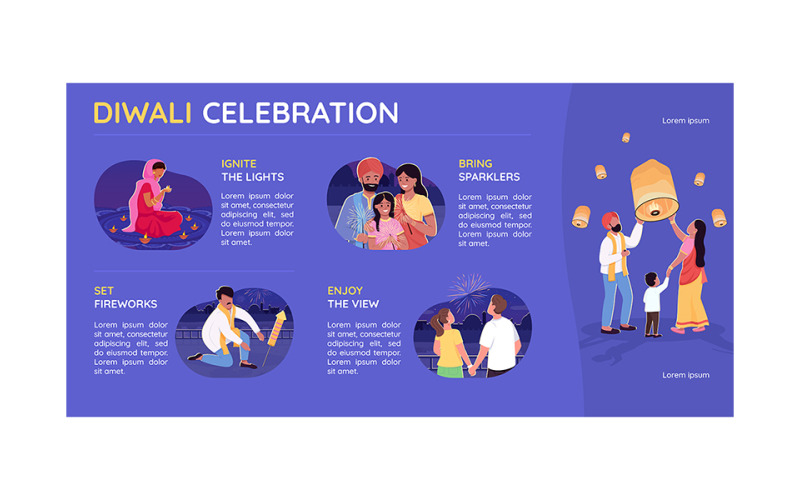 Diwali celebration flat color vector infographic template Illustration