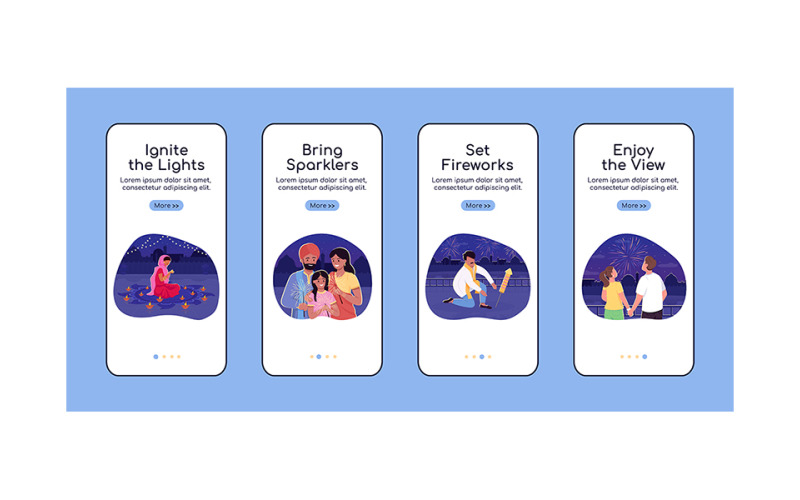 Diwali celebration onboarding mobile app screen flat vector template Illustration