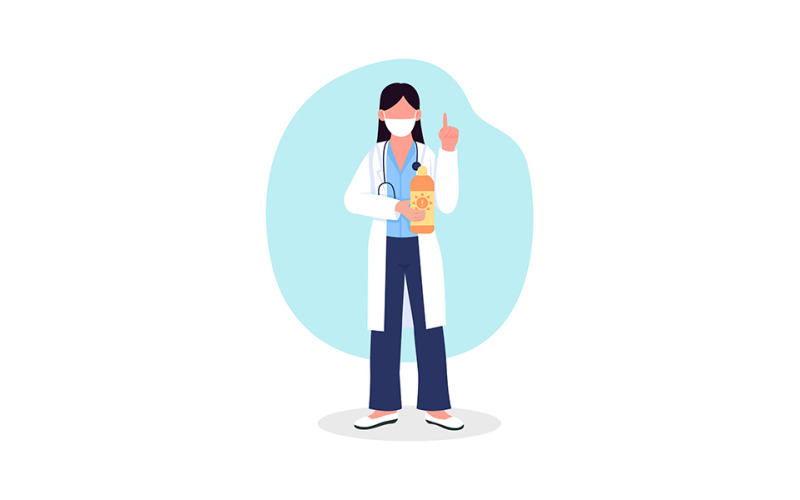 Doctor with sunscreen semi flat color vector character Illustration