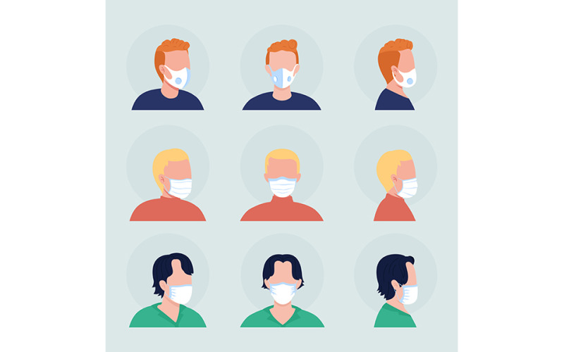 Face covering semi flat color vector character avatar with mask set Illustration
