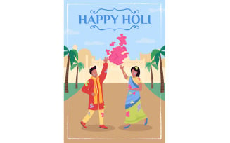 Happy Holi poster flat vector template