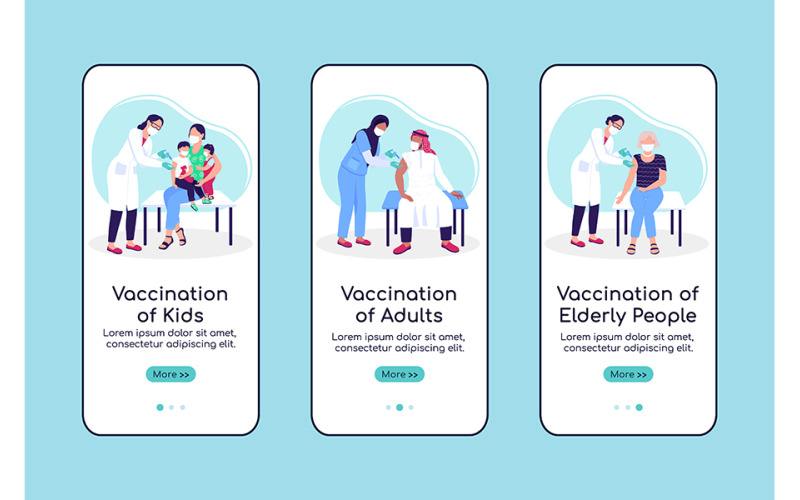 Vaccination of population onboarding mobile app screen flat vector template Illustration