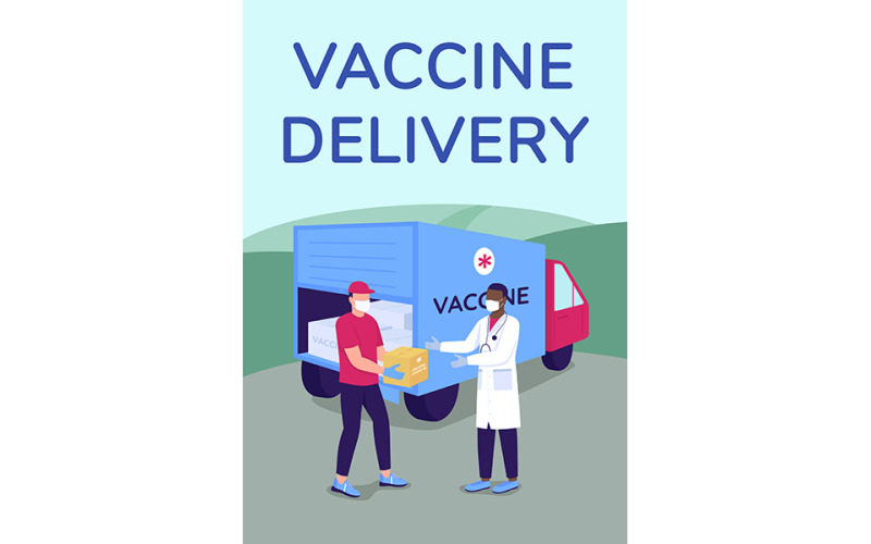 Vaccine delivery poster flat vector template Illustration