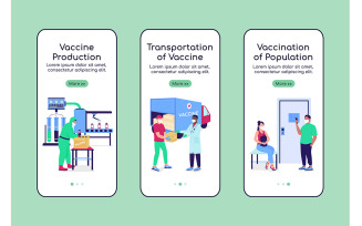 Vaccine manufacturing onboarding mobile app screen flat vector template