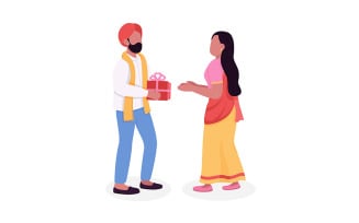Couple celebrating Diwali semi flat color vector characters