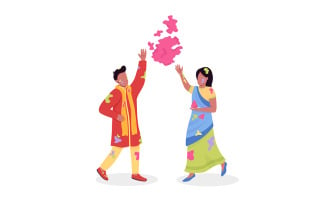 Couple celebrating Holi semi flat color vector characters