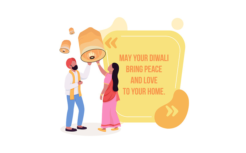 Diwali celebration vector quote box with flat characters Illustration