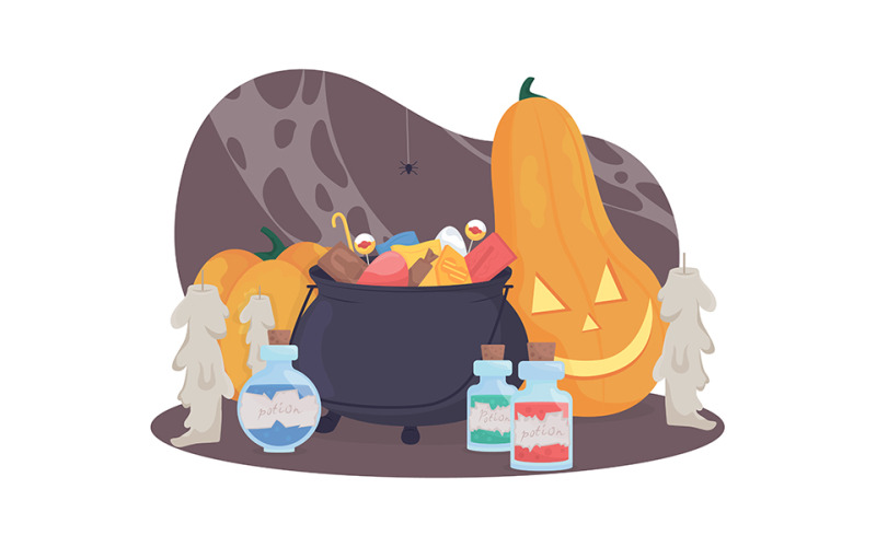 Halloween composition 2D vector isolated illustration Illustration