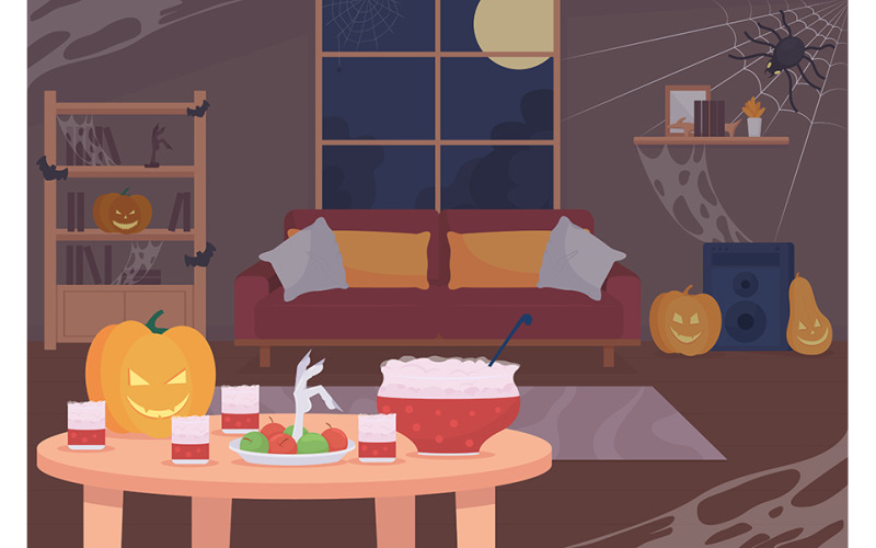 Halloween home decoration flat color vector illustration Illustration