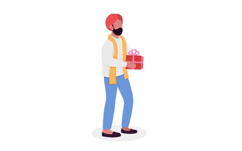 Man giving Diwali gift semi flat color vector character Illustration
