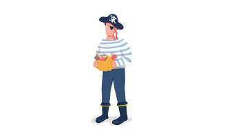 Man in pirate costume with treats semi flat color vector character