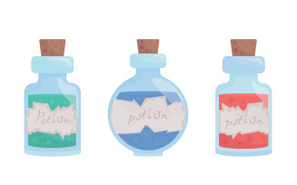 Potion bottles semi flat color vector item set