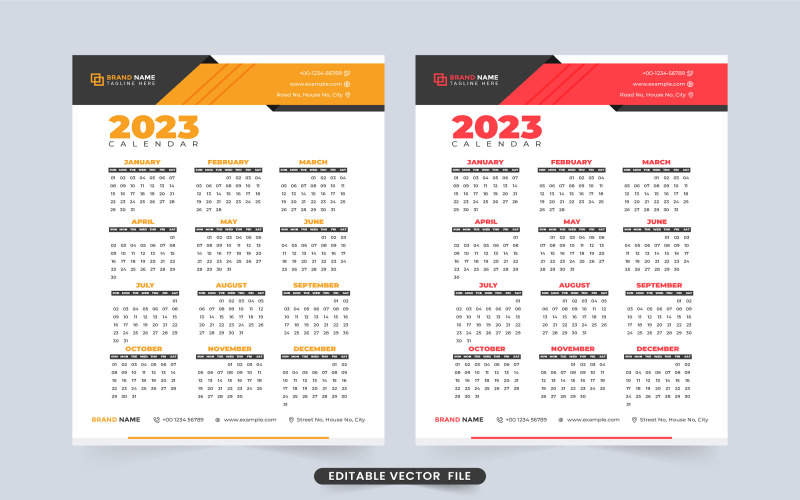 2023 New Year Calendar Template Vector Corporate Identity