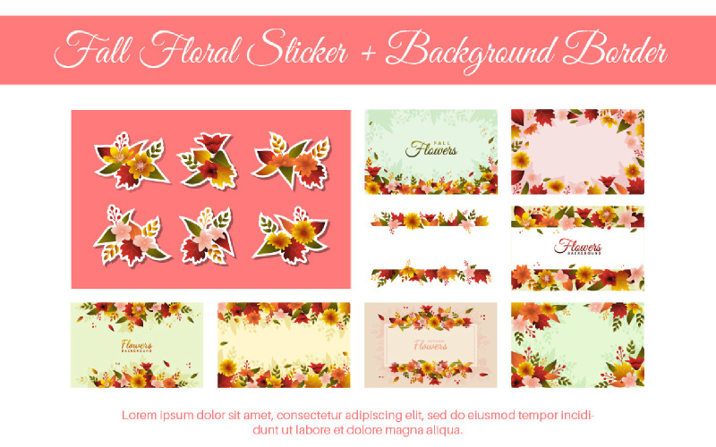 Fall Floral Sticker + Background Border Illustration