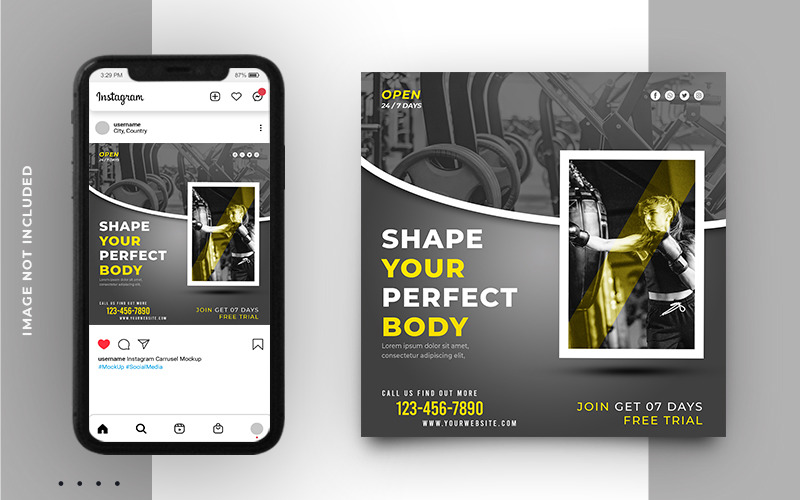 Fitness And Gym Social Media Banner And Instagram Post Template