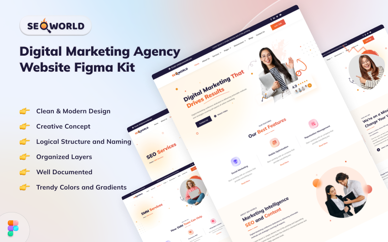 SEO World - Digital Marketing Agency Website Figma Kit UI Element