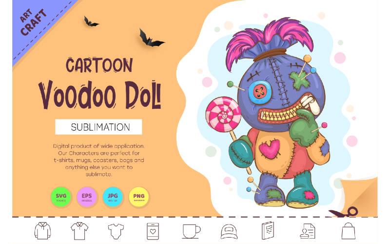 Cartoon Voodoo Doll. Crafting, Sublimation. Vector Graphic