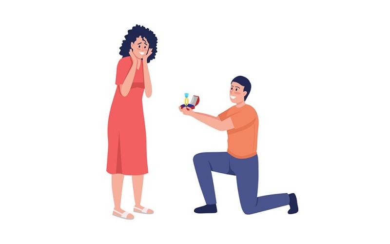 Man proposing to his beloved woman semi flat color vector characters Illustration