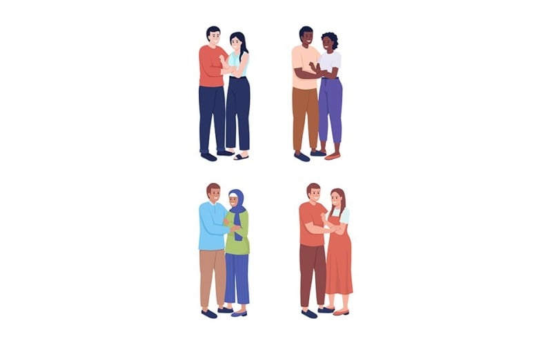 Happy parents semi flat color vector characters set Illustration