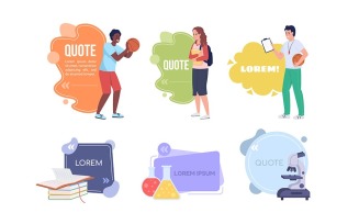 High school life quote textbox with flat characters set