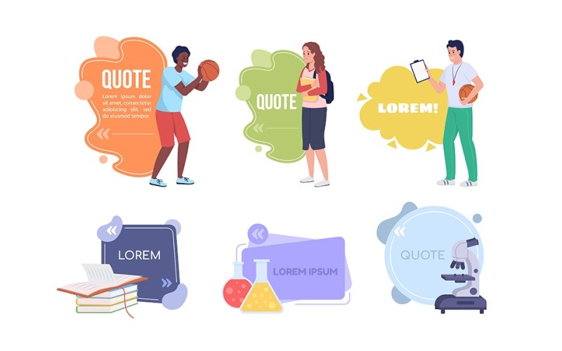 High school life quote textbox with flat characters set Illustration