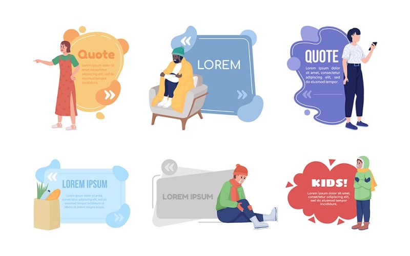 Life situations quote textbox with flat characters set Illustration