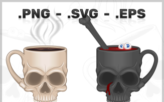 Coffee Cup Shaped Human Skull Vector Design