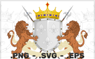 Heraldic Shield Vector Design With Two Rampant Lions