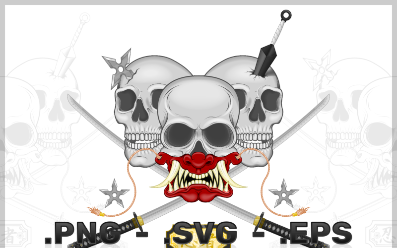Skull Vector Design With Hannya Mask And Katanas Vector Graphic