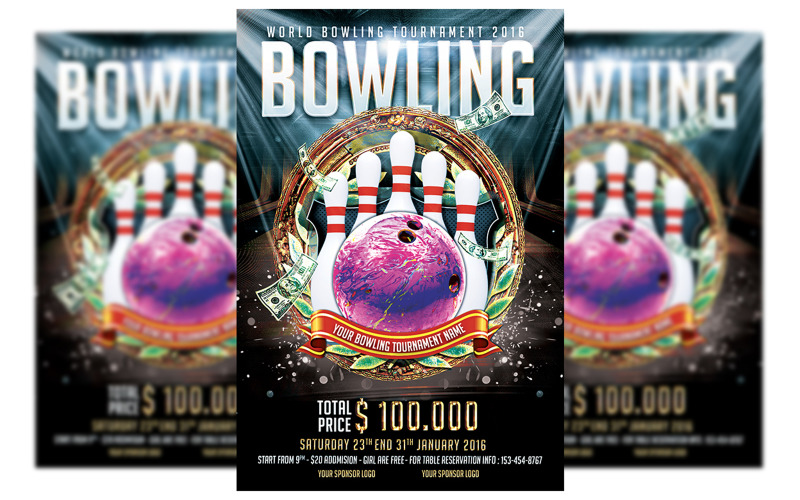 Bowling Tournament Flyer Template Corporate Identity