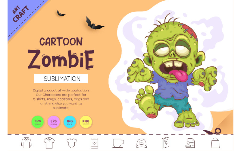 Cartoon Zombie. Crafting, Sublimation. Vector Graphic