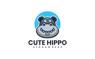 Cute Hippo Mascot Cartoon Logo