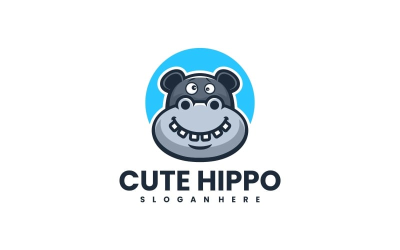 Cute Hippo Mascot Cartoon Logo Logo Template
