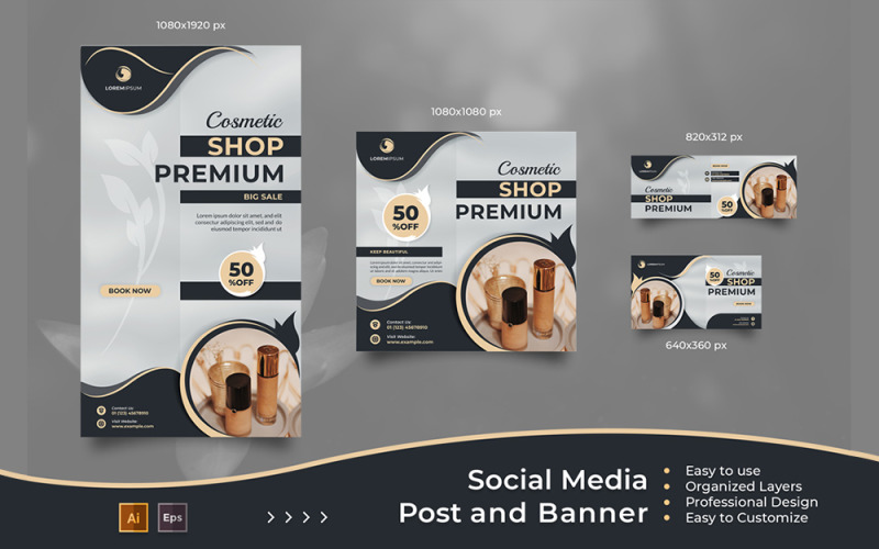 Beauty Cosmetics Sale - Luxury Instagram Post And Banner Templates Social Media