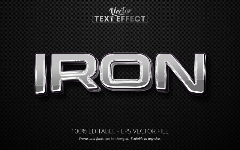Iron - Editable Text Effect, Metallic Silver Shiny Text Style, Graphics Illustration