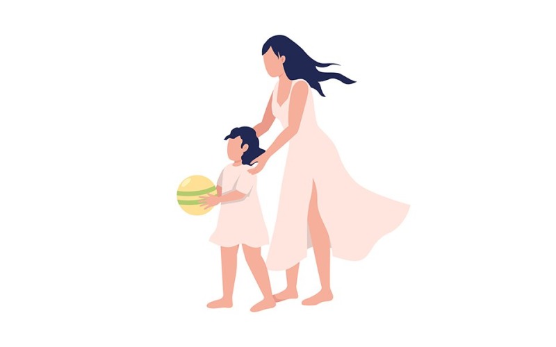 Mother holding little daughter semi flat color vector characters Illustration