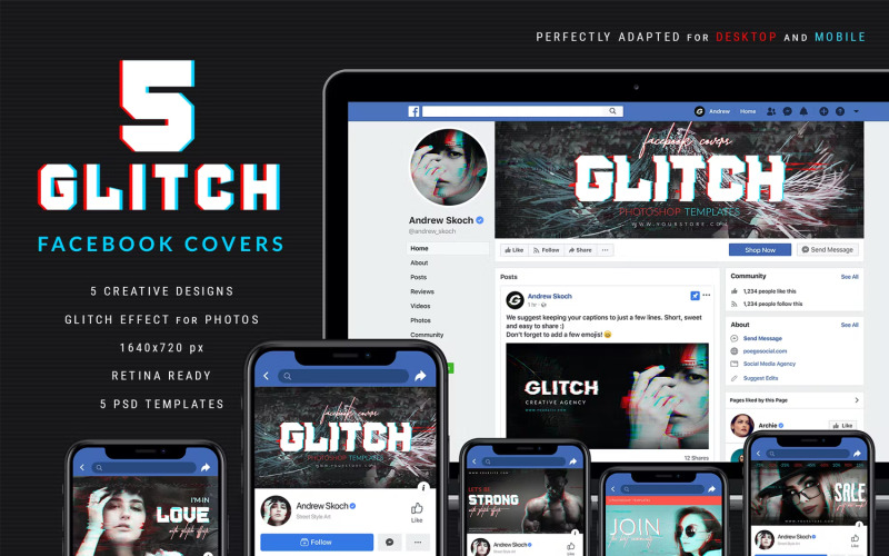 Glitch Facebook Covers Templates Social Media
