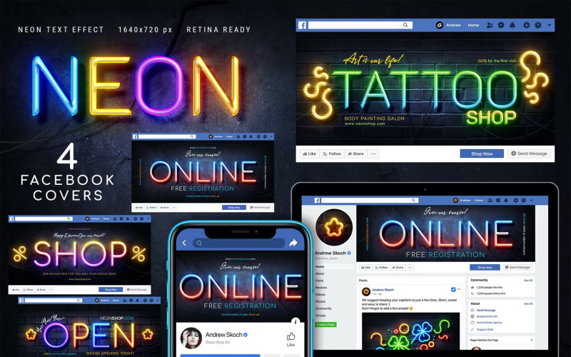 Neon Facebook Covers - 4 PSD Social Media