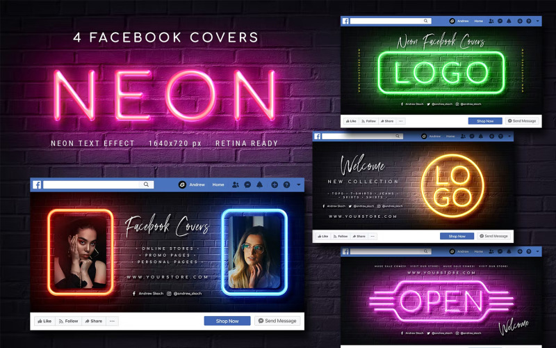 Neon Facebook Covers Templates Social Media