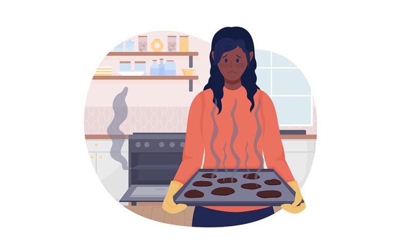 Burnt cookies 2D vector isolated illustration Illustration