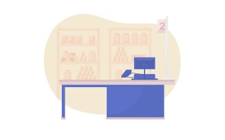 Cash register counter 2D vector isolated illustration