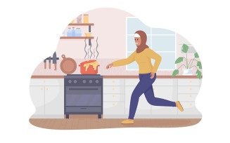 Disaster in kitchen 2D vector isolated illustration