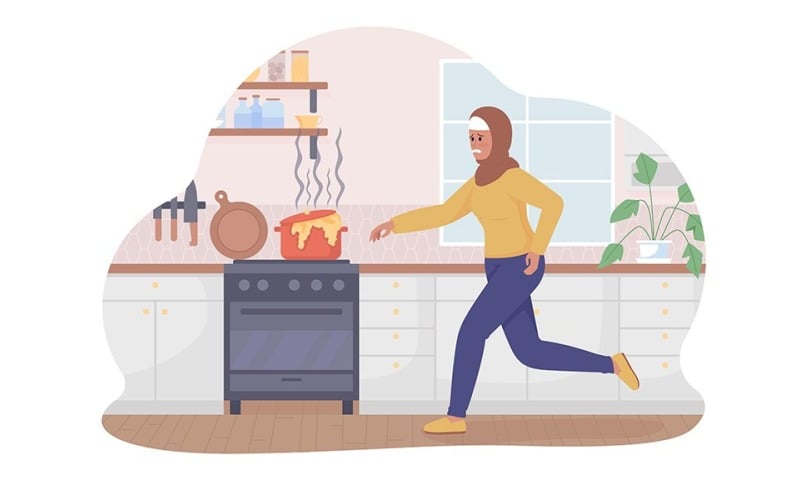 Disaster in kitchen 2D vector isolated illustration Illustration