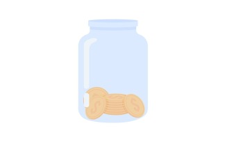 Jar with coins semi flat color vector object