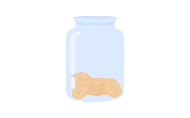 Jar with coins semi flat color vector object Illustration